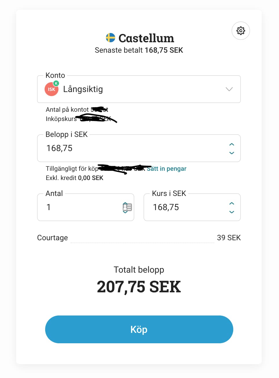 Knapptryck 1/2 för att handla aktier