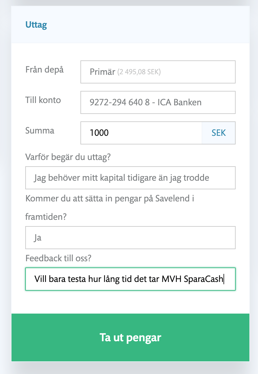 Ta ut pengar från Savelend