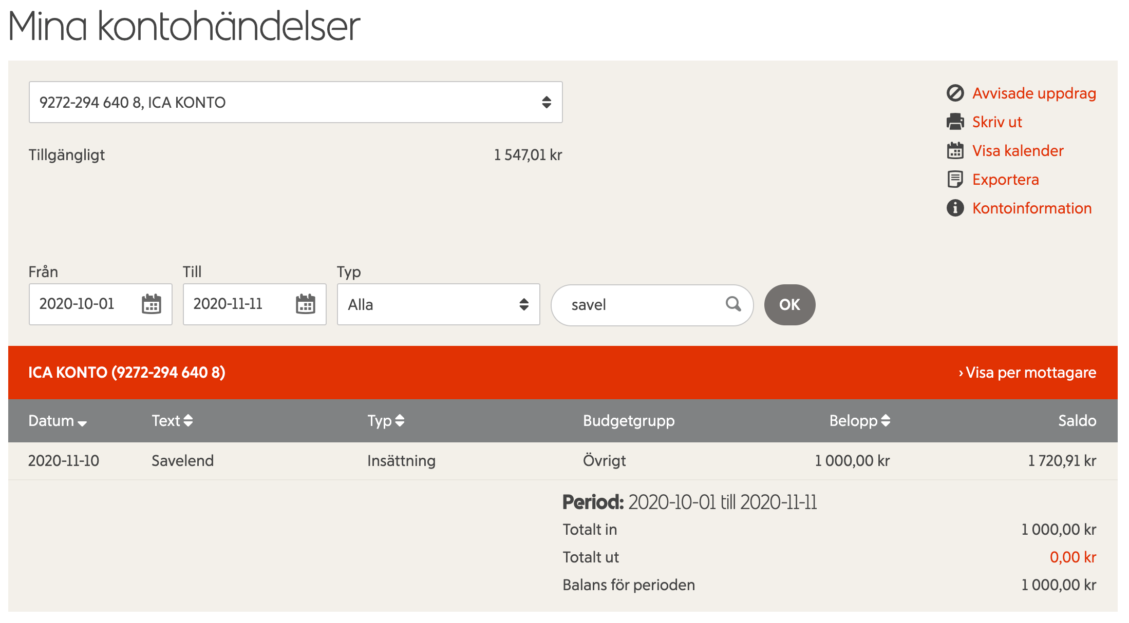 Pengarna jag tog ut från Savelend var på kontot 1 dag senare