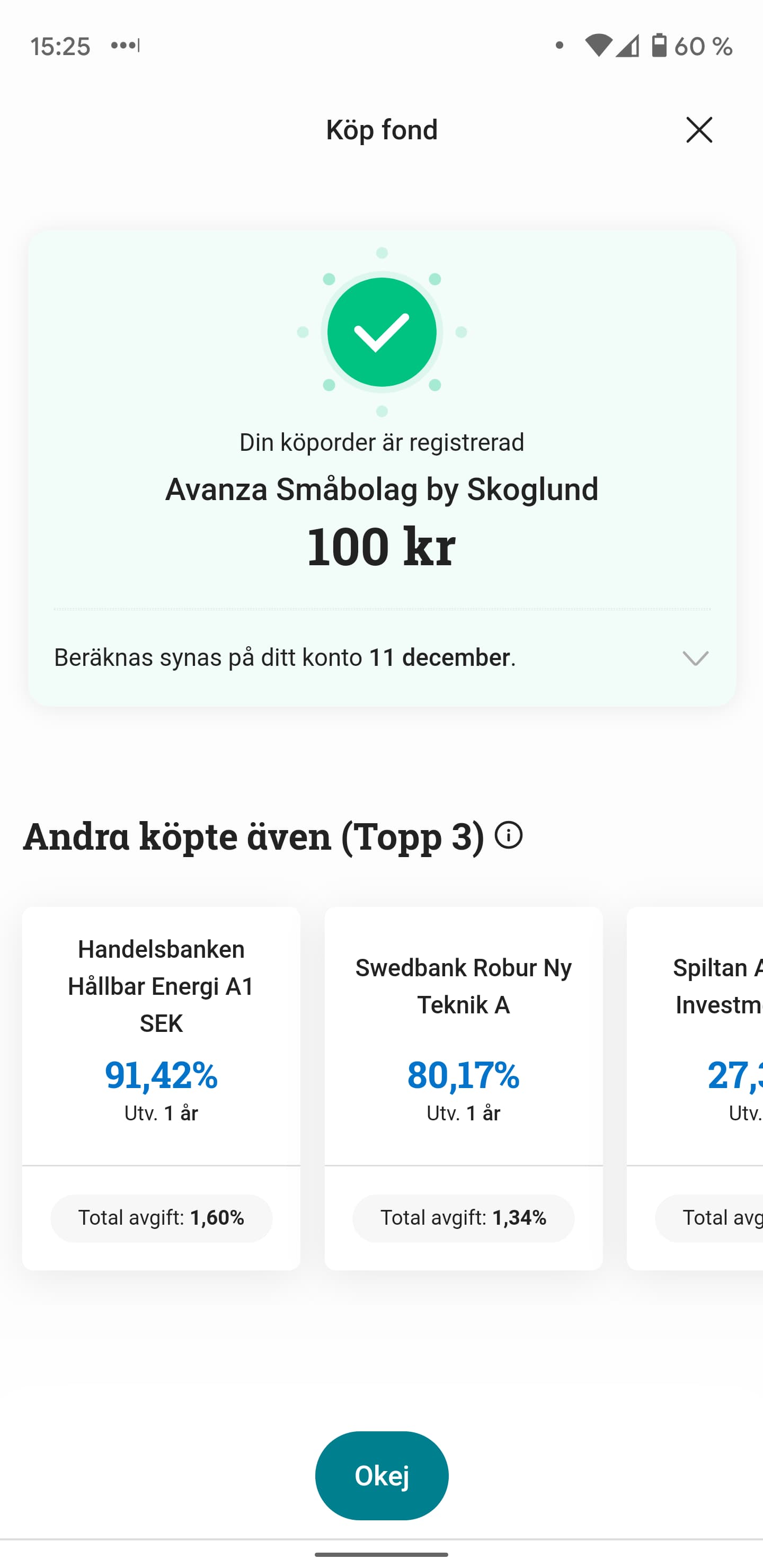 köpt fond registrerad fondorder