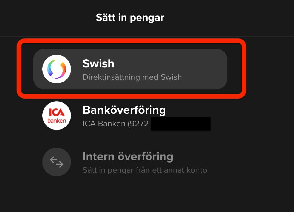Hur du sätter in pengar på SAVR med Swish