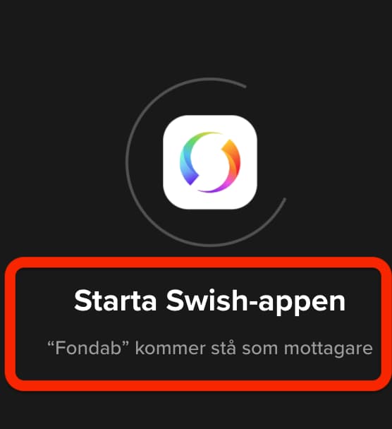 Starta SWISH appen för insättning till SAVR