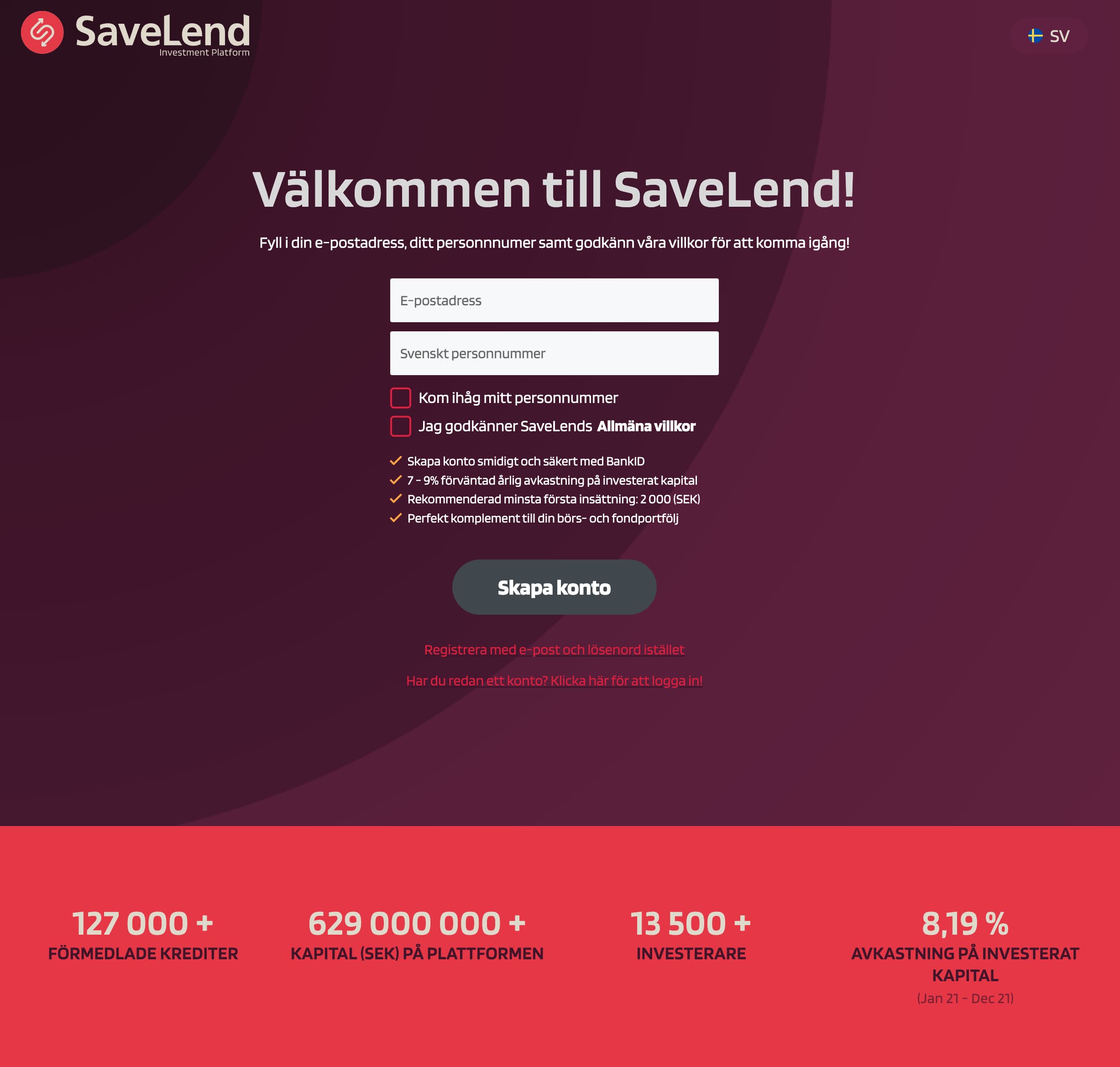 Registrera dig enkelt på Savelend med Bank-ID