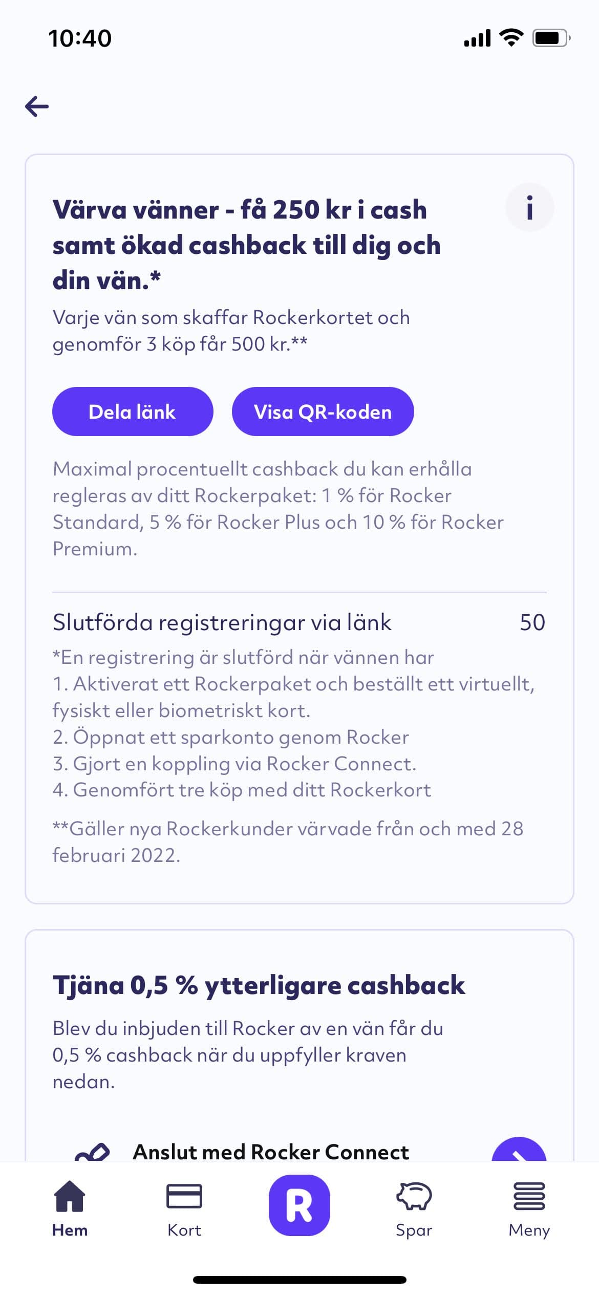 Rocker Cashback bjuda in vänner