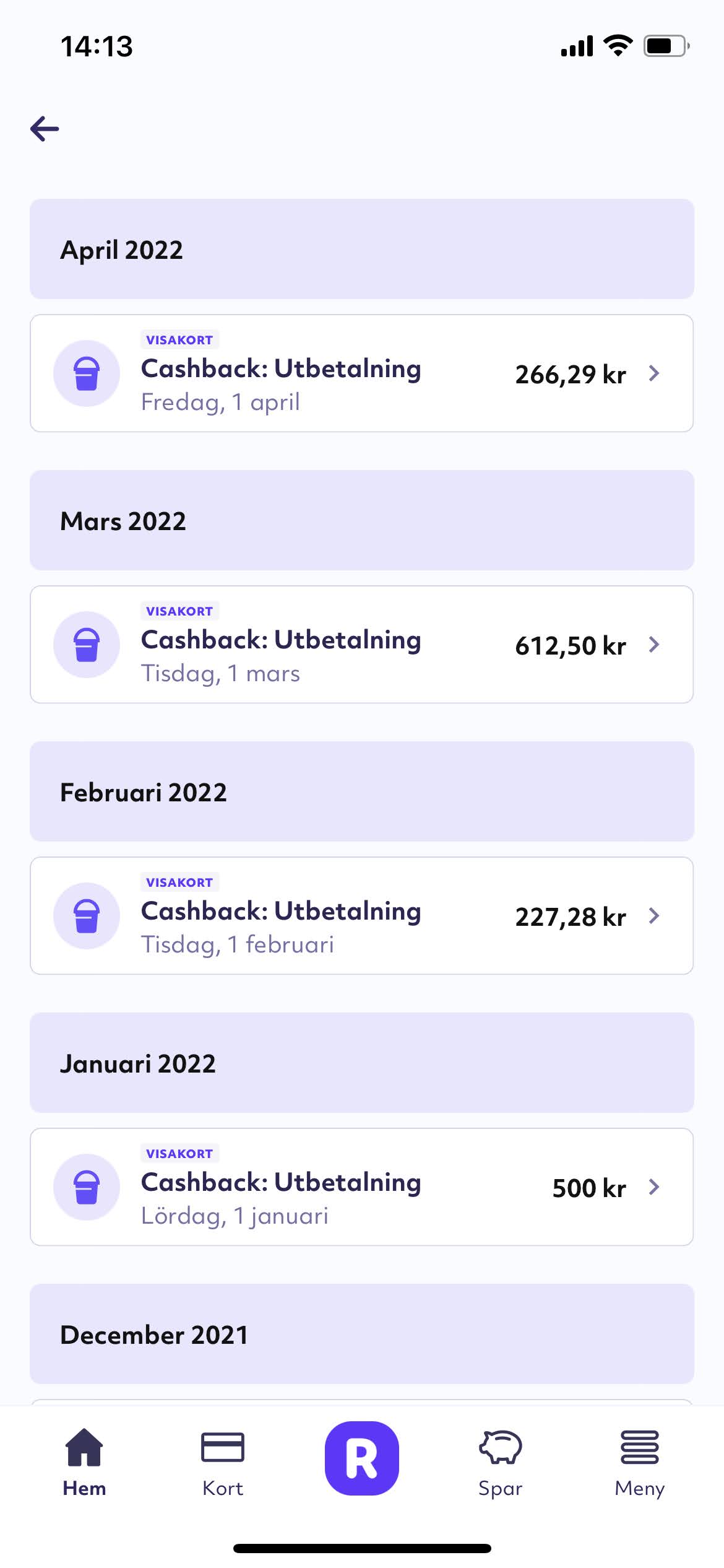 Rocker kortet cashback
