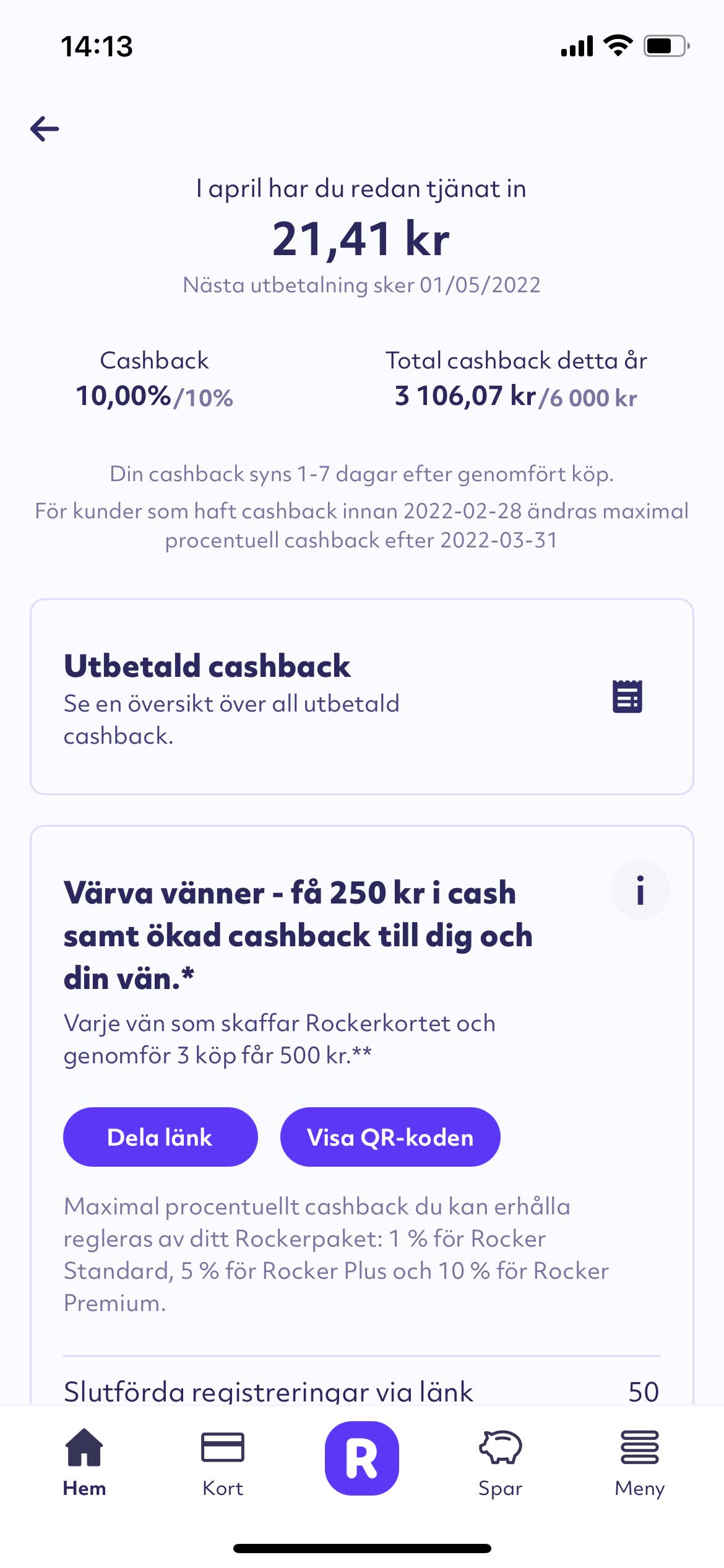 Rocker kortet cashback